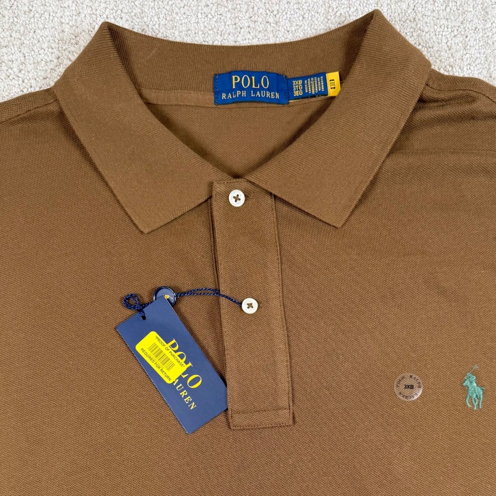 NEW Polo Ralph Lauren Mens 3XB Brown Short Sleeve Pique Cotton Polo Shirt